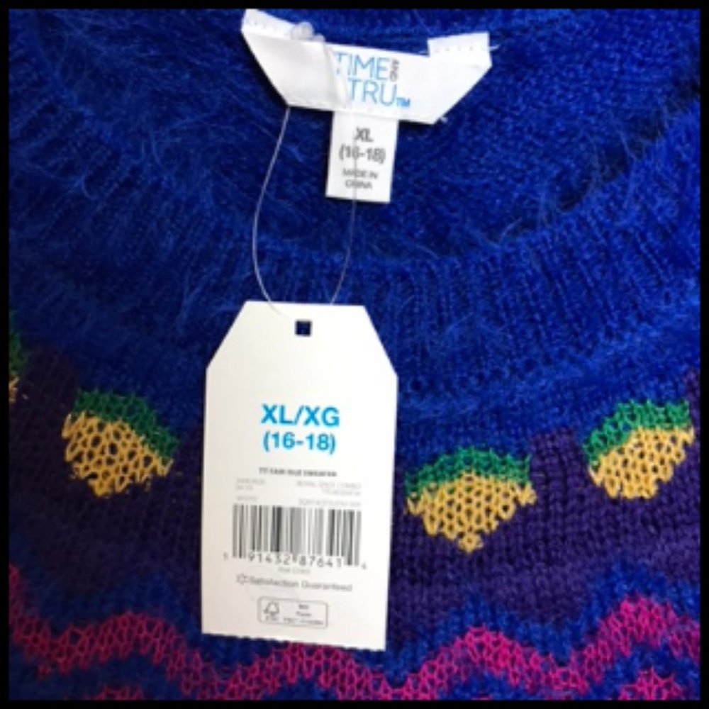 NEW!  Soft Fluffy Royal Blue Fair Isle Sweater  XL - Picture 4 of 8